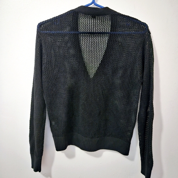 Uniqlo Black Sz XS Sheer Mesh Crochet Knited Open Button Down Cardigan Sweater - Picture 3 of 8